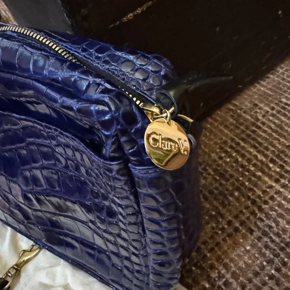 Clare V. Mirabel Cobalt Blue Croc-Embossed Crossbody Bag - Picture 3 of 4